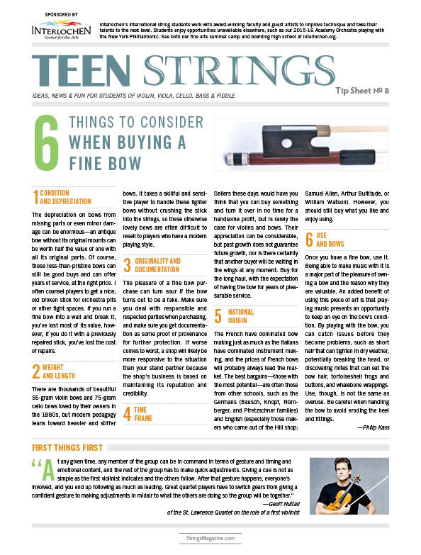 Teen Strings Tip Sheet #8: 6 Things to Consider When Buying a Bow
