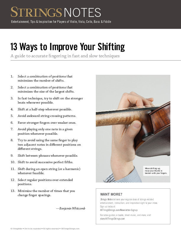 Strings Notes Tip Sheet: 13 Ways to Improve Your Shifting